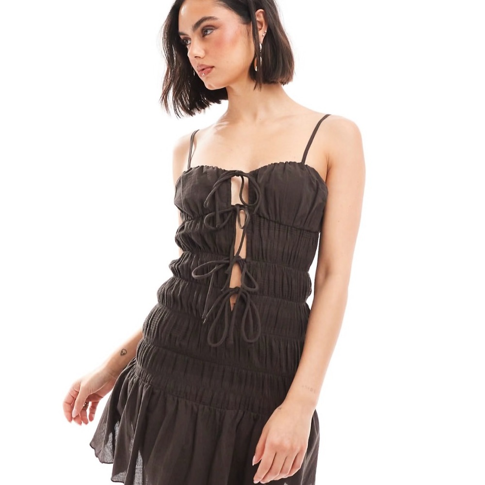 Brown Mini Ruched Dress